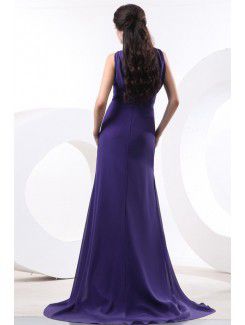 Chiffon One-Shoulder Sweep Train Sheath Bridesmaid Dress with Pleat