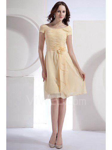 Chiffon bateau knielangen a-line brautjungfer kleid mit blume