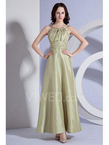 Taffeta Jewel Ankle-Length A-Line Bridesmaid Dress with Pleat