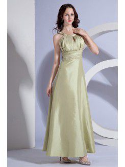 Taffeta Jewel Ankle-Length A-Line Bridesmaid Dress with Pleat