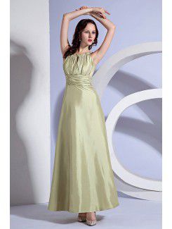 Taffeta Jewel Ankle-Length A-Line Bridesmaid Dress with Pleat