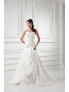 Satin Sweetheart A-line Sweep Train Embroidered Wedding Dress