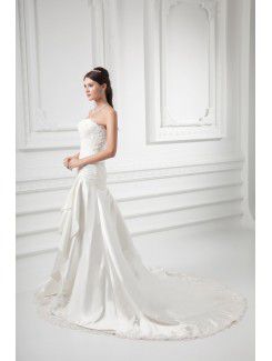 Satin Sweetheart A-line Sweep Train Embroidered Wedding Dress