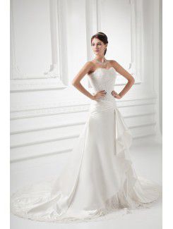 Satin Sweetheart A-line Sweep Train Embroidered Wedding Dress