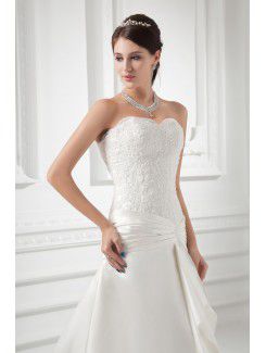 Satin Sweetheart A-line Sweep Train Embroidered Wedding Dress