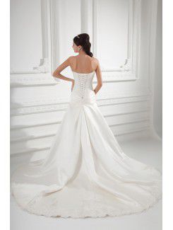 Satin Sweetheart A-line Sweep Train Embroidered Wedding Dress