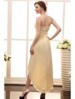 Satin and Chiffon Strapless Asymmetrical Column Line Bridesmaid Dress with Waistband