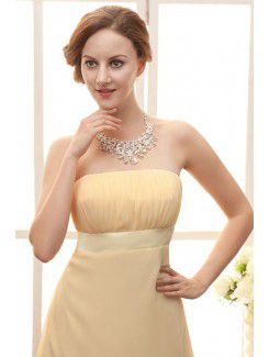 Satin and Chiffon Strapless Asymmetrical Column Line Bridesmaid Dress with Waistband