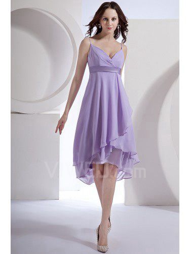 Chiffon Spaghetti Straps Knee-Length Column Bridesmaid Dress with Sash