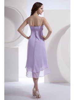 Chiffon Spaghetti Straps Knee-Length Column Bridesmaid Dress with Sash