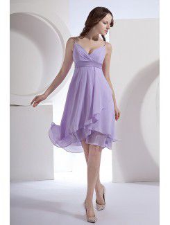 Chiffon Spaghetti Straps Knee-Length Column Bridesmaid Dress with Sash