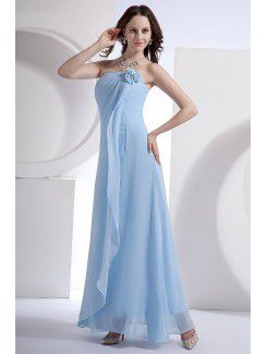 Satin and Chiffon Strapless Ankle-Length Column Bridesmaid Dress with Flower