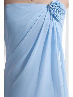 Satin and Chiffon Strapless Ankle-Length Column Bridesmaid Dress with Flower