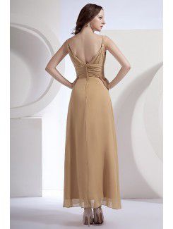 Chiffon V-Neckline Ankle-Length Column Bridesmaid Dress with Flowers