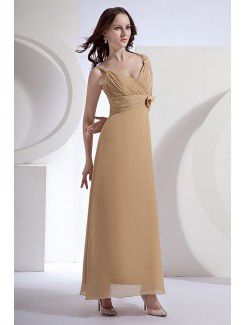 Chiffon V-Neckline Ankle-Length Column Bridesmaid Dress with Flowers