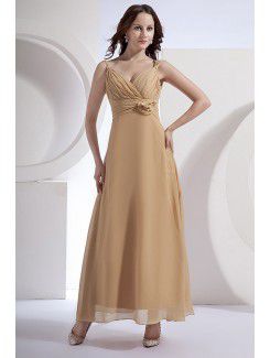 Chiffon V-Neckline Ankle-Length Column Bridesmaid Dress with Flowers