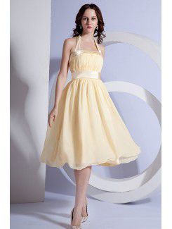 Chiffon-halter knielangen a-line brautjungfer kleid