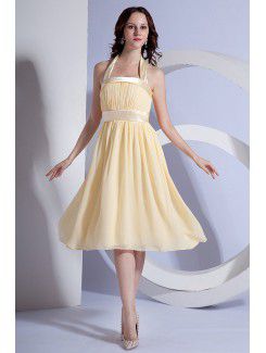 Chiffon Halter Knee-Length A-line Bridesmaid Dress