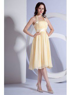 Chiffon Halter Knee-Length A-line Bridesmaid Dress