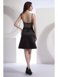 Satin V-Neckline Knee-Length A-Line Bridesmaid Dress with Lace