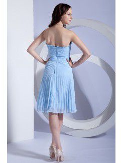 Chiffon Strapless Knee-Length Column Bridesmaid Dress with Pleated