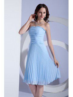 Chiffon Strapless Knee-Length Column Bridesmaid Dress with Pleated