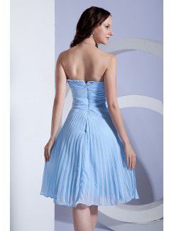 Chiffon Strapless Knee-Length Column Bridesmaid Dress with Pleated