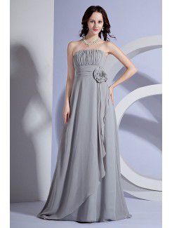 Chiffon Strapless Sweep Train A-line Bridesmaid Dresss