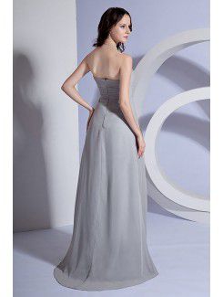 Chiffon Strapless Sweep Train A-line Bridesmaid Dresss