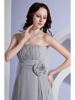 Chiffon Strapless Sweep Train A-line Bridesmaid Dresss