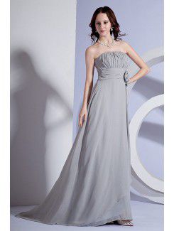 Chiffon Strapless Sweep Train A-line Bridesmaid Dresss