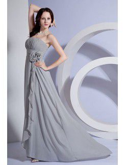 Chiffon Strapless Sweep Train A-line Bridesmaid Dresss