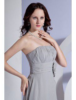 Chiffon Strapless Sweep Train A-line Bridesmaid Dresss