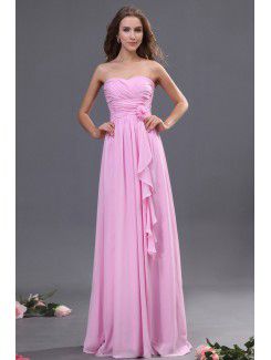 Chiffon Sweetheart Floor Length Column Bridesmaid Dress with Hand-made Flower