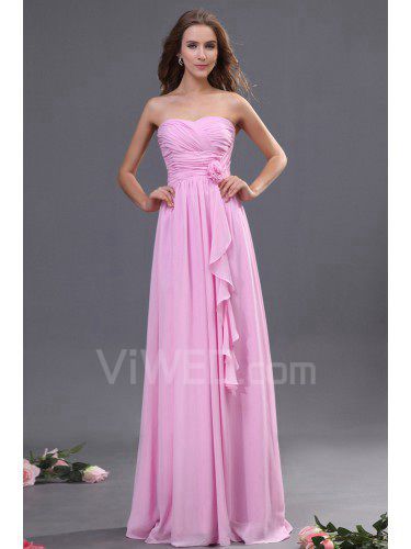 Chiffon Sweetheart Floor Length Column Bridesmaid Dress with Hand-made Flower