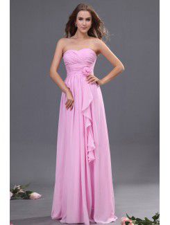 Chiffon Sweetheart Floor Length Column Bridesmaid Dress with Hand-made Flower