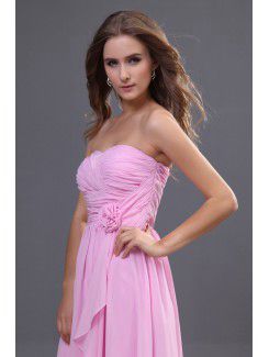 Chiffon Sweetheart Floor Length Column Bridesmaid Dress with Hand-made Flower