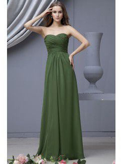 Satin and Chiffon Sweetheart Floor Length Column Bridesmaid Dress with Pleat