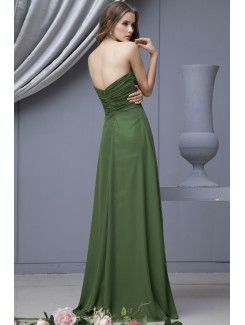 Satin and Chiffon Sweetheart Floor Length Column Bridesmaid Dress with Pleat