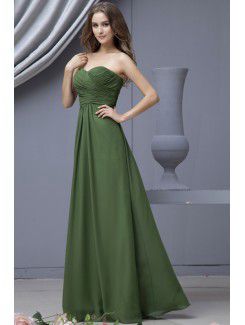 Satin and Chiffon Sweetheart Floor Length Column Bridesmaid Dress with Pleat