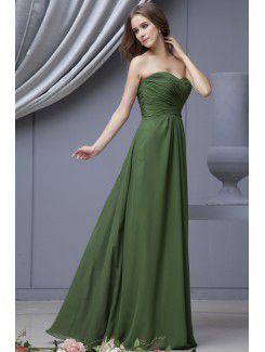 Satin and Chiffon Sweetheart Floor Length Column Bridesmaid Dress with Pleat