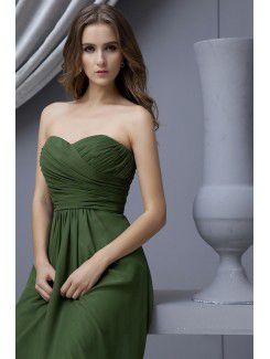 Satin and Chiffon Sweetheart Floor Length Column Bridesmaid Dress with Pleat