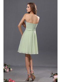 Chiffon and Satin Strapless Knee-Length A-Line Bridesmaid Dress with Ruffle