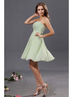 Chiffon and Satin Strapless Knee-Length A-Line Bridesmaid Dress with Ruffle