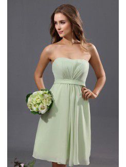 Chiffon and Satin Strapless Knee-Length A-Line Bridesmaid Dress with Ruffle