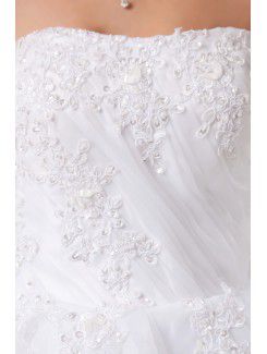 Organza Strapless A-line Sweep Train Embroidered Wedding Dress