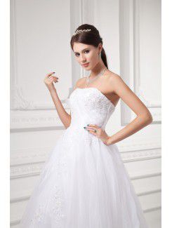 Organza Strapless A-line Sweep Train Embroidered Wedding Dress