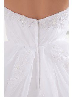 Organza Strapless A-line Sweep Train Embroidered Wedding Dress