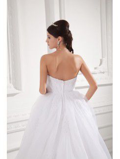 Organza Strapless A-line Sweep Train Embroidered Wedding Dress