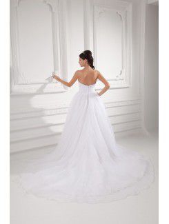 Organza Strapless A-line Sweep Train Embroidered Wedding Dress